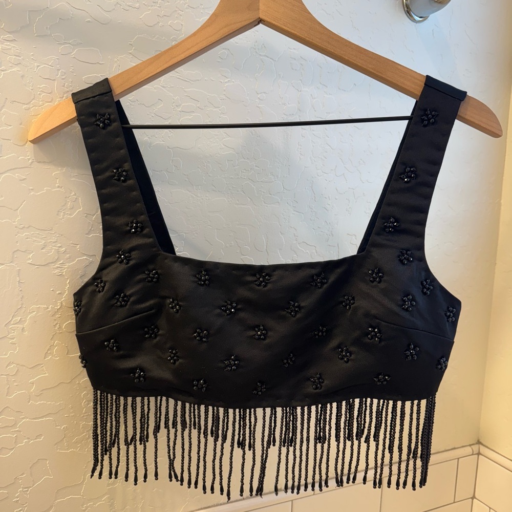 Urban Outfitters Black Beaded Fringe Crop Top